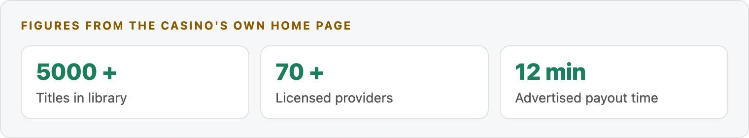 Advertised library size and payout time claimed by the operator