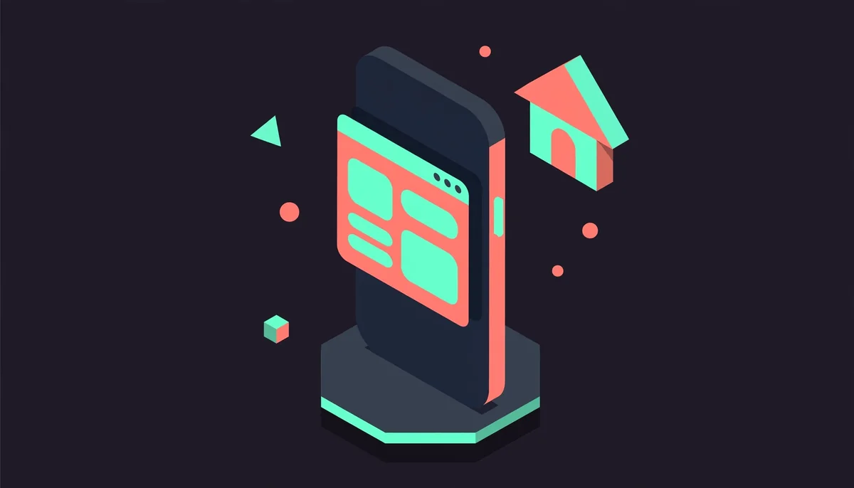 Isometric phone with browser and home screen icon